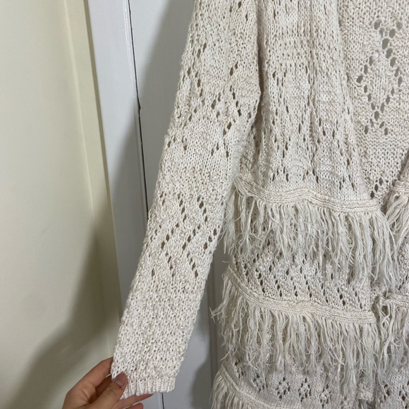 En Creme Bohemian Open Weave Chunky Knit Long Cardigan - Picture 9 of 11